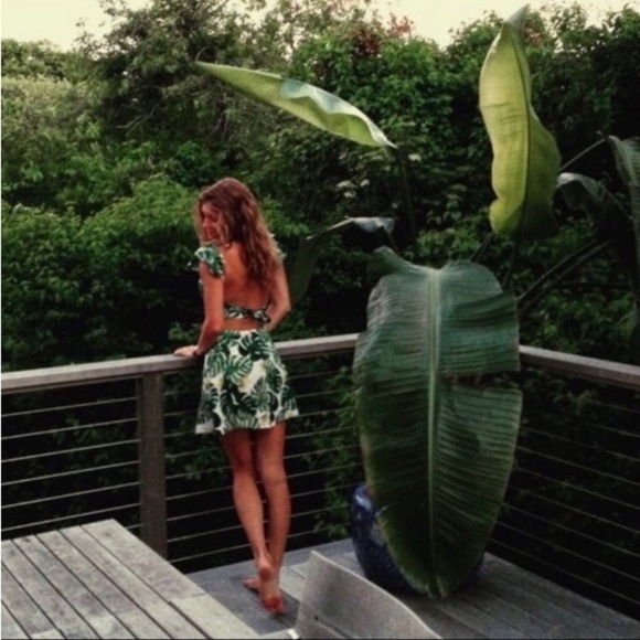 For Love & Lemons V-Neck Monstera Palm Tropical Leaf Dress XS NWT Maximalist - Picture 14 of 16